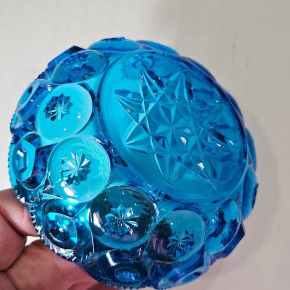 Vintage L.E. Smith Moon And Stars Colonial Blue Glass Small Bowl - Picture 6 of 11